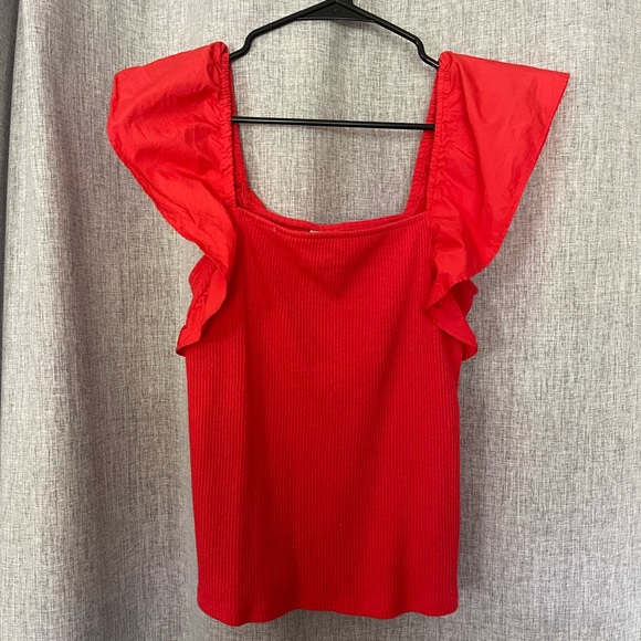 a new day Tops - a new day Red Ruffle Sleeve Ribbed Tank Top